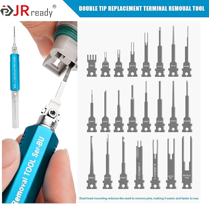 JRready ST5349 Pin Removal Tool Kit, 24PCS Replacement Pin Extractor Tools, Comprehensive Electrical Terminal Release Tool Set for Deutsch, AMP/TE, Molex, Delphi, JST, Harting Connectors
