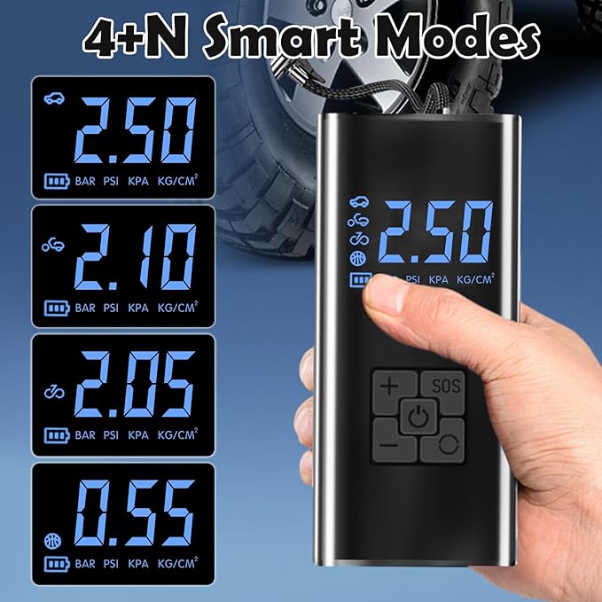 Kairiyard Tire Inflator Portable Air Compressor, 150 PSI Rechargeable Auto Air Pump for Car Tires 12V DC Electric Cordless Tire Pump with Digital Pressure Gauge for Car Motorcycle Bike Ball