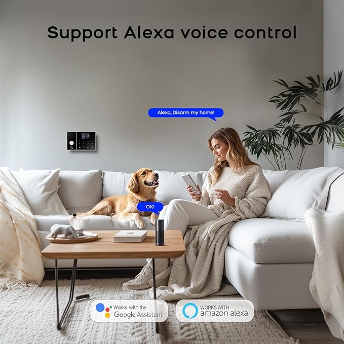 WiFi Alarm System for Home Security with Door/Window and Motion Sensors,Alarm Siren,Remote,Touch Screen,Tuya App Alert Push,Compatible with Alexa and Google,24 Pieces Kits for Villa,Apartment