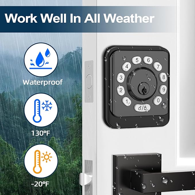 GEONFINO Keyless Entry Door Lock with Keypad, Smart Deadbolt for Front Door, Black Door Lock with 2 Keys, Keypad Deadbolt with Easy Installation