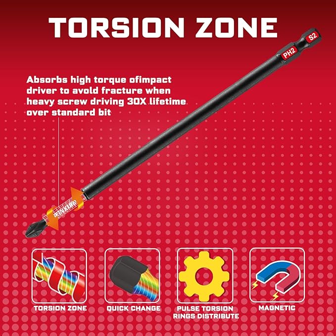 20Pack PH2 6 Inches Impact Tough Anti-Slip Screwdriver Bits, #2 Phillips 1/4 Inch Hex Shank Magnetic Tips Long Cross Screwdriver Bits Set, Bulk