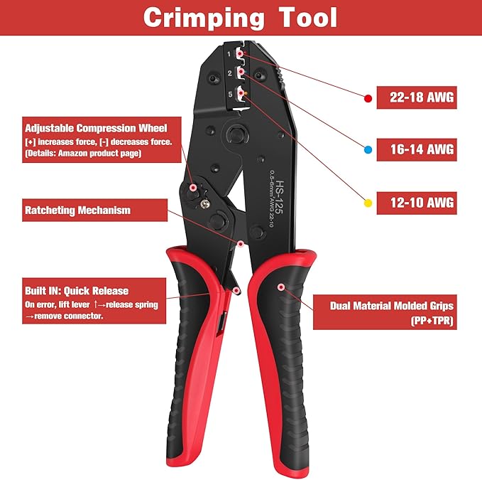 Kuject Wire Stripper and Crimping Tool Kit, AWG 24-10 Self-Adjusting Electrical Wire Stripping with AWG 22-10 Ratchet Wire Crimper for Heat Shrink Connectors