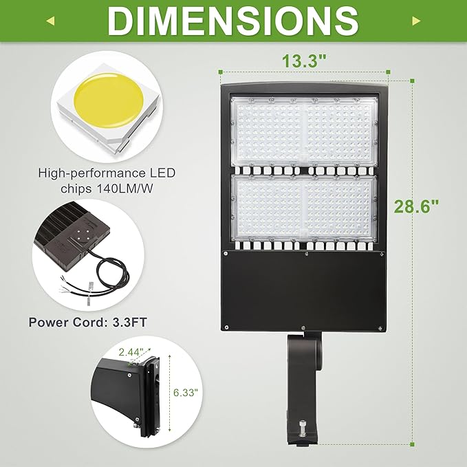 LED Shoebox Lights 300W, 5000K 42000LM 1-10V Dimmable, LED Street Area Lights with Surge Protector for Parking Lot, Football/Tennis Court UL DLC Approved 100-277V