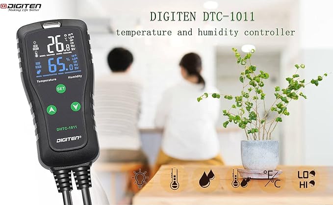 Temperature & Humidity Controller - Outlet Plug-in Thermostat & Humidistat for Reptiles & Greenhouses - Dual Stage Pre-Wired Electronic Controller