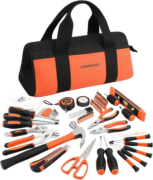COMOWARE 218 Pcs Home Tool Kit - Basic Household Hand Tool Set, Truck Tool Kit Socket Wrench Combination Tool Set for Home with Plastic Toolbox Storage Case, Rv tool set，Orange