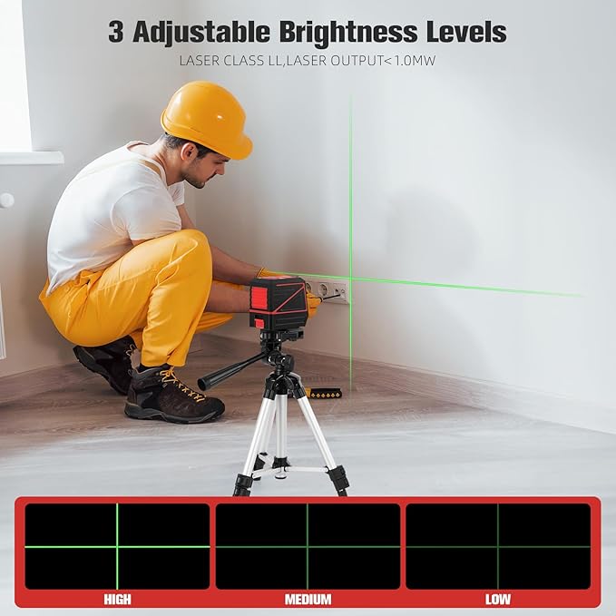 Laser Level, 100 feet 360 Self Leveling Green Cross Line lazer leveler tool with Tripod & Battery - for Picture Hanging, Construction, and DIY Home Improvement - IP54 Waterproof for Laser Measuring