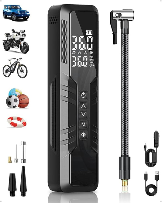 Tire Inflator Portable Air Compressor, 5X Faster Portable Air Pump with 10000mAh Battery, 150 PSI Cordless Air Pump for Car Tires, Bike & Motorcycle Tires, Ball