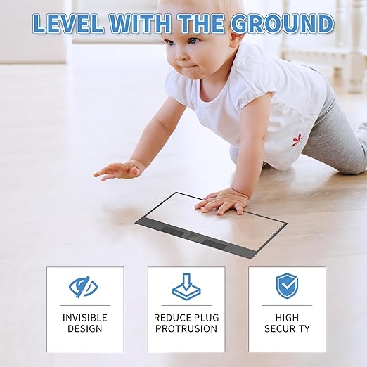 Vagueior Recessed Floor Electrical Outlet Kit,with 4 * 15A Receptacle+1 * 5V 2.1A USB Charging Ports+2-Port RJ45 Datacom Receptacle，Waterproof Electrical Outlet Covcer Box,Black