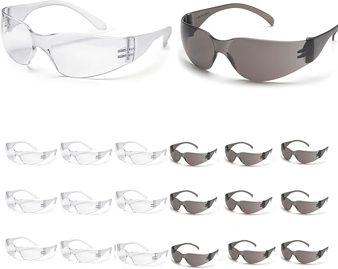 ATERET Protective Polycarbonate Safety Glasses White For Nurses Mechanic Electrician Saftey Glasses Goggles Anti Fog Eye Goggles Safety Protection (144 Pairs, Grey&Clear)