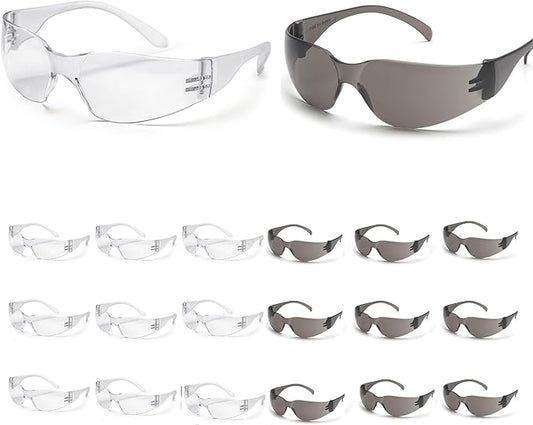 ATERET Protective Polycarbonate Safety Glasses White For Nurses Mechanic Electrician Saftey Glasses Goggles Anti Fog Eye Goggles Safety Protection (144 Pairs, Grey&Clear)