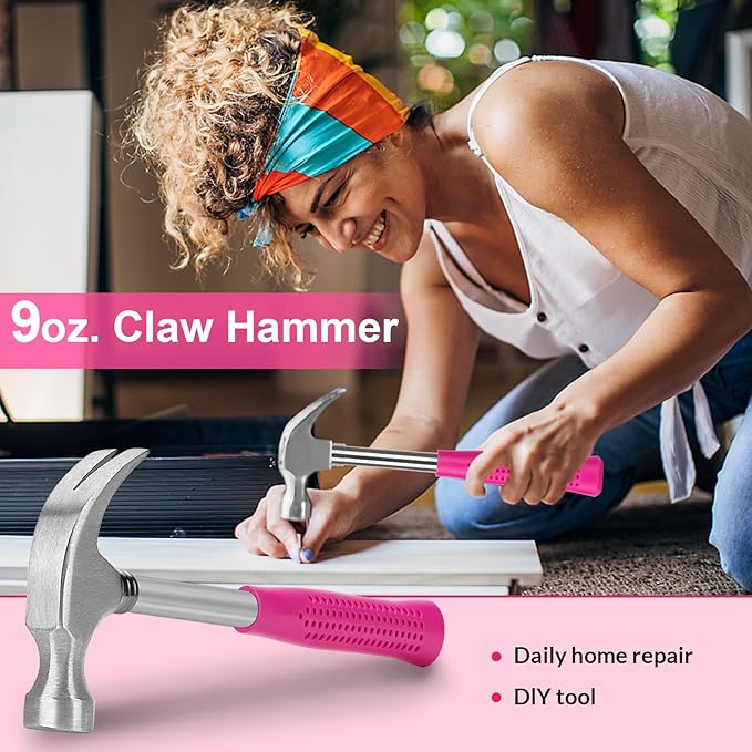 THINKWORK Pink Tool Set - 40 Piece General Household Hand Tool Kit with Storage Toolbox, Small Basic Tool Set Perfect for DIY, Home, Office, Garage and College Dormitory Use - Christmas Gift for Women