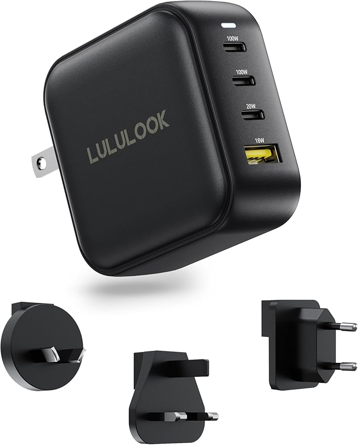 LULULOOK 100W USB C Charger, 4-Port GaN Fast Charging Block, PD Type-C Wall Charger Travel Adapter for MacBook Pro/Air, iPhone 16, Pixelbook, iPad, Samsung Galaxy S24, Console, UK/EU/AU Plug Included