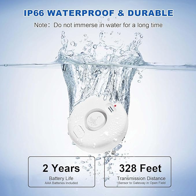 WiFi Water Leak Detectors 5 Pack, 120dB Adjustable Loud Water Leak Sensor, Wireless Wi-Fi Water Leak & Drip Alarm, App Alerts, 5 Water Alarm Sensors & 1 Hub for Home Kitchen, Bathroom, Sink, Laundry