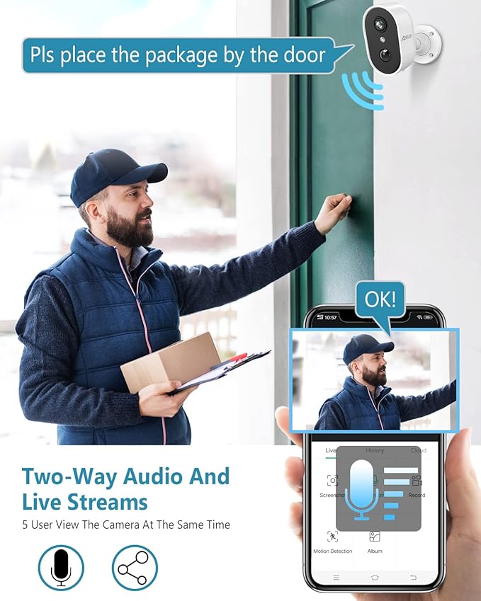 ANRAN Security Cameras Wireless Outdoor,2K 3MP Battery Powered Indoor Home Security Camera with AI Motion Detection & Color Night Vision,2-Way Talk Spotlight Siren Alarm, Work with Alexa,Waterproof