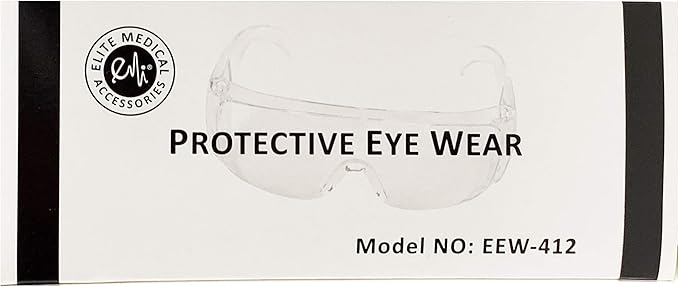 EMI # 412 Clear Safety Glasses Eyewear - Wear Over Glasses – Anti-Fog, Anti-Scratch Protective Eyewear for Medical Professionals, Labs, and Workplaces – Polycarbonate Eye Protection
