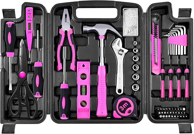 SOLUDE Pink Tool Set,206-Piece Home Tool Kit for Women Girls Ladies,Basic Household Toolkits for New Apartment Garage Office College Dorm & DIY Projects