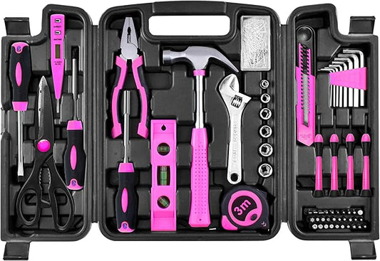 SOLUDE Pink Tool Set,206-Piece Home Tool Kit for Women Girls Ladies,Basic Household Toolkits for New Apartment Garage Office College Dorm & DIY Projects