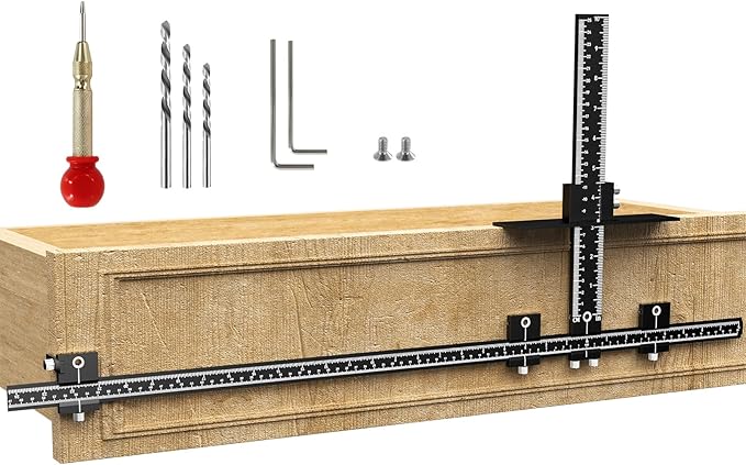 Extended Cabinet Hardware Jig Kit, 32-inch & 16-inch Detachable MAX Cabinet Handle Jig with Auto Center Punch, Aluminium Alloy Cabinet Handle Template Drill Guide, Drawer Pull Jig for Handle Knob Pull