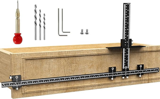 Extended Cabinet Hardware Jig Kit, 32-inch & 16-inch Detachable MAX Cabinet Handle Jig with Auto Center Punch, Aluminium Alloy Cabinet Handle Template Drill Guide, Drawer Pull Jig for Handle Knob Pull