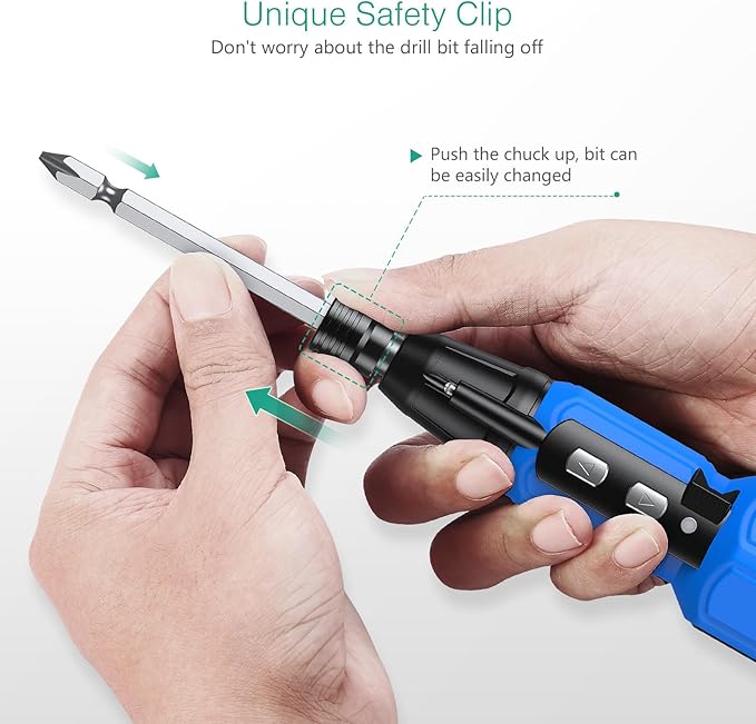 ORIA Cordless Electric Screwdriver Set, Rechargeable Cordless Screwdriver, Mini Electric Repair Tool Kit with 10 Bits, LED Lights, USB Cable, Bits Holder, for PC, Keyboard, Toys, Glasses, Blue