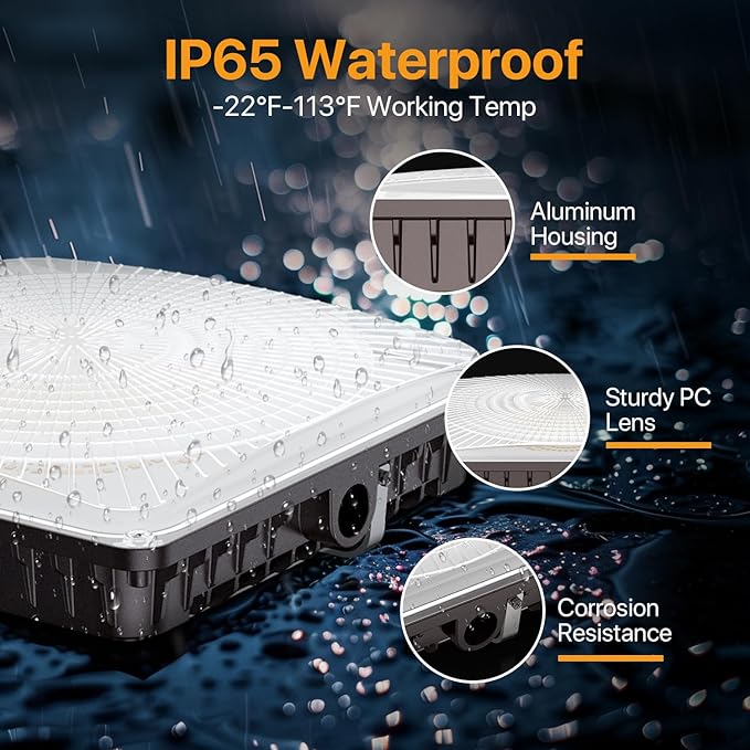 100W LED Canopy Lights Selectable Wattage 100/80/60W 3CCT 3000/4000/5000K, IP65 ETL Listed Commercial Canopy Lights for Gas Station Warehouse Garage Shop, Black, CNL03