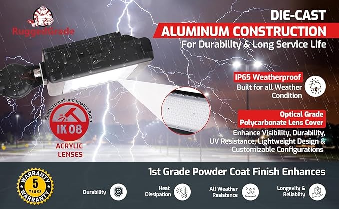 RuggedGrade 50W LED Flood Light | Kivo II Series | 7,150 Lumens | Color Selectable 3000K/4000K/5000K | Outdoor Waterproof Security Light | Flood Mount | DLC 5.1 Premium