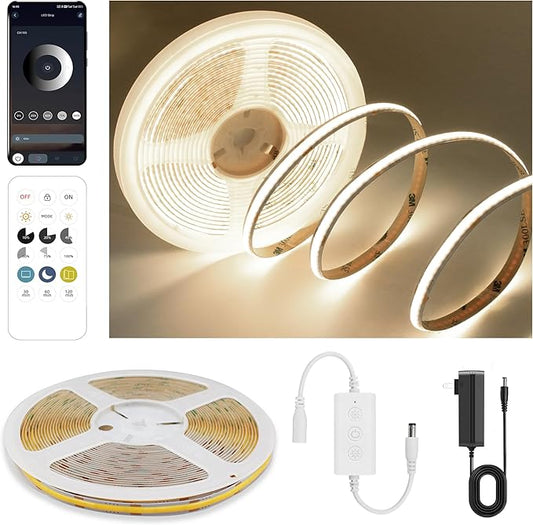 COB LED Strip Lights Natural White,24V Dimmable led Light Strip KIT with Remote and app Control,4000K 9.84FT/3m 8mmwide Ra>90 Cuttable Flexible Strip Lights for Bedroom,TV Lights,Cabinet