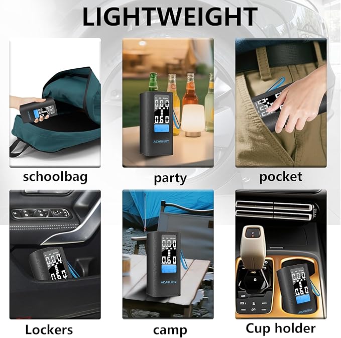 Portable Tire Inflator & Air Compressor Fit For Fiesta 2002-2007， 3X Faster Inflation, LED Light， 6000mAh, Auto Shut-Off, Digital Gauge