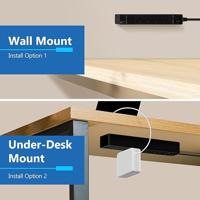 LIDER Surge Protected Outlet Extender, 4-Outlet Power Strip, 21W USB Type-A, and 2 USB Type-C Port, Ultra-Thin Wall Plate Plug with Cord Extender, Flat-Face, 5ft Cord, 1500 Joules, ETL-Listed, Black