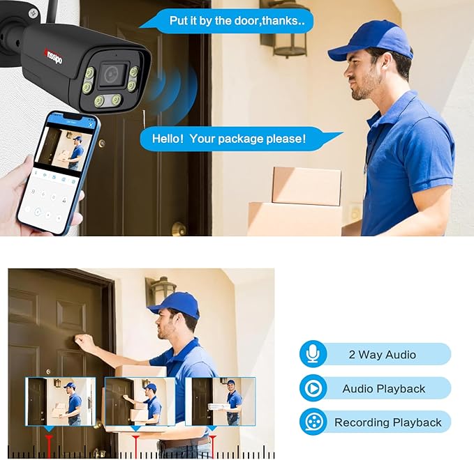 8 Channel Wireless Security Camera System, H.265 WiFi NVR Camera System, 8X 3MP Wired Outdoor Indoor Cameras with 2-Way Audio, Face/Motion Detection, Color Night Vision, Dual Alarms, Smart Playback