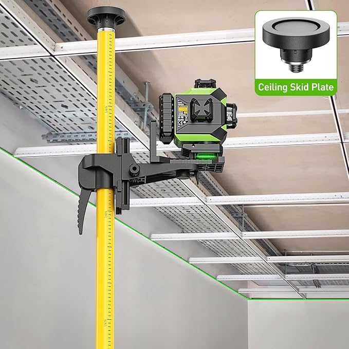 Huepar 12 Ft./3.7m Telescoping Pole with 1/4-Inch by 20-Inch Laser Mount for Rotary and Line Laser Level, Adjustable Telescoping Pole with Tripod - 5/8"-11 Adapter Nut Included LP36