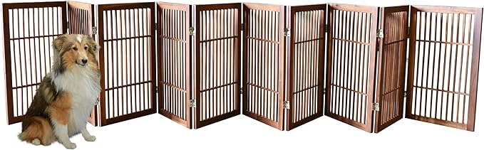 Pet Dog Gate Strong and Durable Freestanding Folding Acacia Hardwood Portable Wooden Fence Indoors or Outdoors by Urnporium (Brown Pet Gate, 10 Panel 30" Tall)