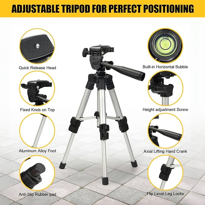 Laser Level with Tripod, Green Cross Line Laser Lever with Tripod, Self-leveling, Manual, Pulse Mode, Lazer Level Tool for Picture Hanging, Tiling, Includes 360 Degree Magnetic Base & Battery