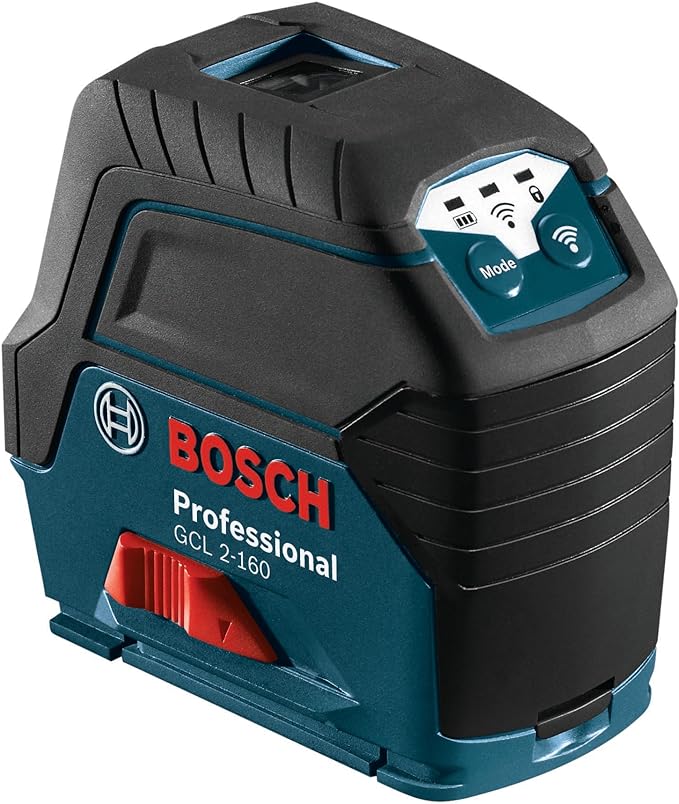 BOSCH GCL 2-160 65 Ft Self-Leveling Cross-Line Laser with Plumb Points, Includes Magnetic Rotating Mount, Ceiling Grid Clip, Laser Target Plate, 3 AA Batteries, & Hard Carrying Case