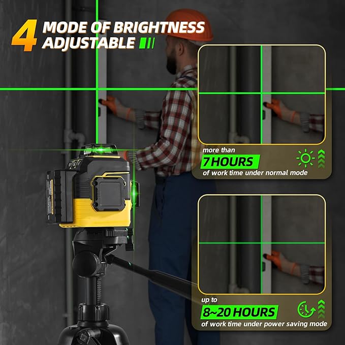 IKOVWUK Laser Level with Tripod, Laser Level 3x360° Self Leveling 12 Green Line, Rechargeable Battery 2 x 3000 mAh & Type-C Charging Port, Compact Adjustable 1.6M Tripod & Carry Pouch Included
