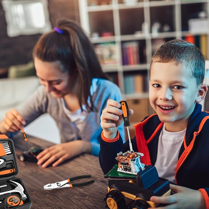 39 Piece Household Tool Set General Repair Small Hand Tool Kit Basic Home Tool Set in Toolbox Storage Case for Home Garage Office College Dormitory Use, Orange