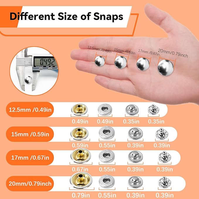 Sopnom Leather Snap and Fastener Kit - Press Pliers With 15mm Metal Buttons, 40 Sets in 4 Colors for Fabric, Clothes, Jackets, Purse, Belts, Bags