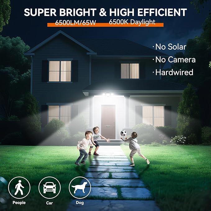 LED Security Lights Motion Sensor Outdoor Lights, 5000K Daylight, IP65 Waterproof, Dusk to Dawn, 3-Head Motion Detected Flood Light for Garage, Yard, Porch