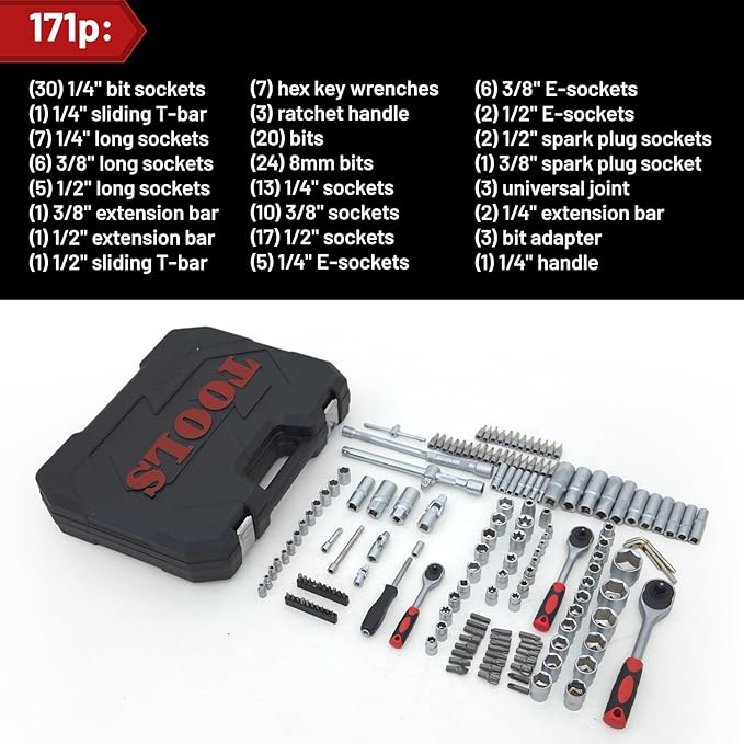 Ultimate Sockets Set Comprehensive Hand Tool Set Perfect for Home Essentials College Dorm Car Emergency Kit Ideal Apartment Essentials & Men’s Tools Gift