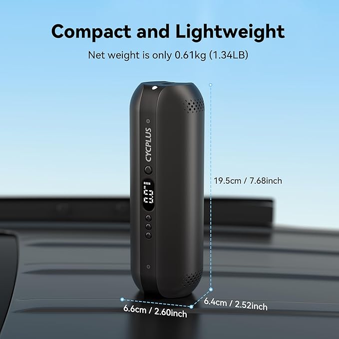 CYCPLUS Tire Inflator Portable Air Compressor - 150PSI Cordless Air Pump with Digital Tire Pressure Gauge, Accurate LCD Display & LED Light, DC/AC 2-in-1 for Car/Motorcycle/E-Bike/Ball(2025 Version)