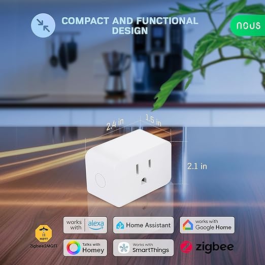ZigBee Smart Plug 15A, Energy Monitoring, Compatible with Alexa, Google Home, Home Assistant, SmartThings, Remote App Control, Timer & Schedule, Compact Design, Smart Outlet, 1 Pack
