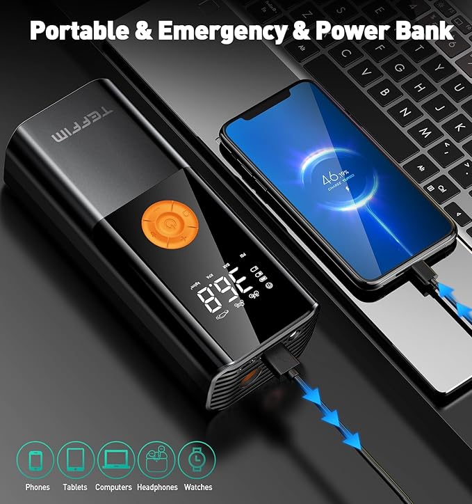 Tire Inflator Portable Air Compressor, 150PSI＆20000mAh Battery Air Pump for Car Tires, 6X Inflate Portable Tire Inflator for Car Motorcycle Balls Bike Pump,12DC Tire Pump with LED Light, Auto shut-off