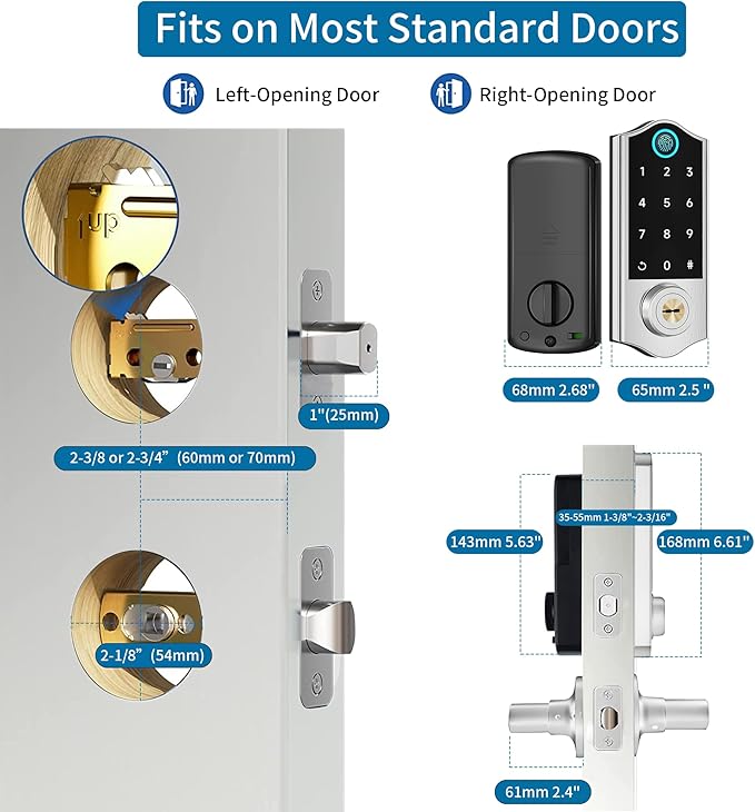 Harfo Smart Fingerprint Door Lock, Keyless Entry Deadbolt, Full App Control Biometric Lock, Electronic Digital Touchscreen Keypad, Auto Lock, Easy Install, Satin Nickel