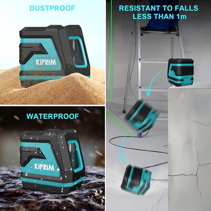 Kiprim Green Laser Level Upgraded LV8 with Enhanced Visibility,Adjustable Brightness,Manual/Self Leveling/Pulse Mode,Batteries and Carrying Pouch Included