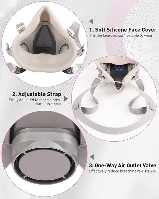 Respirator Mask with 60921 Filters - Reusable Half Face Cover Gas Mask Against Organic Vapors, Dust, Fumes Used for Woodworking, Painting, Chemical, Welding and Other Work Protection