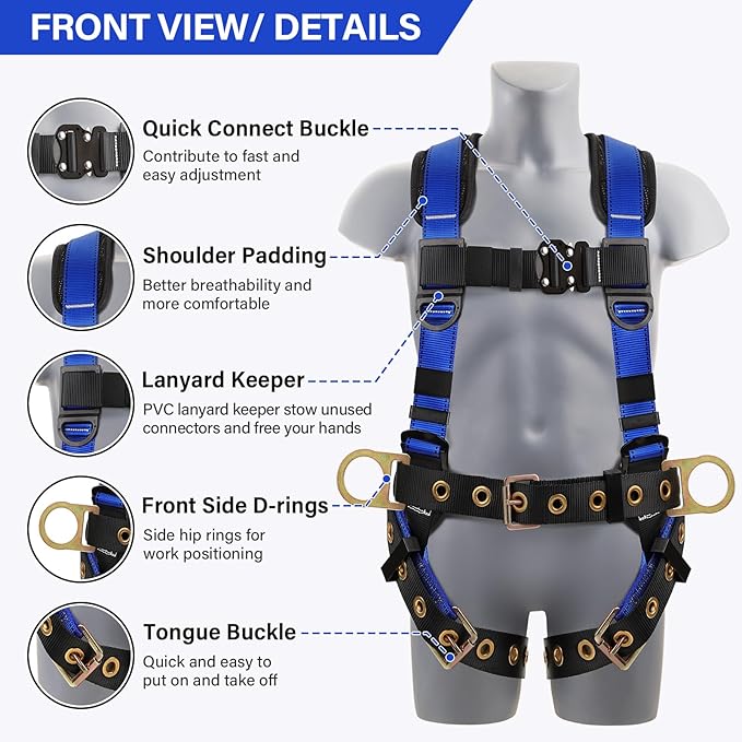 Trsmima Safety Harness Fall Protection - Roof Full Body Harness Men Construction Work Belt Tongue & Quick Connected Buckle