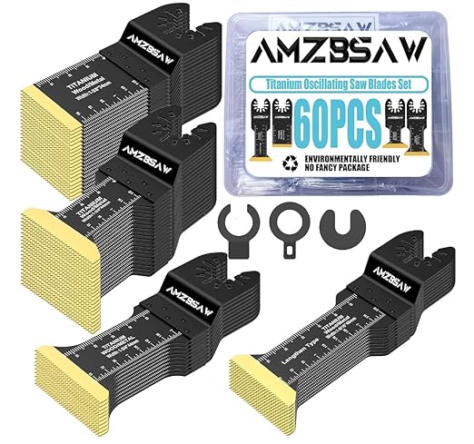 60PCS Titanium Oscillating Saw Blades Metal Cutting, 4 Types Multitool Blades Kits for Metal Nails Wood Plastic and Hard Material, Oscillating Tool Blade Fit Milwaukee Dewalt Ryobi Bosch