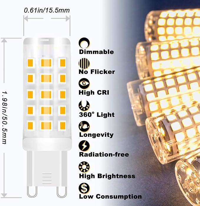 ALIDE G9 Led Bulbs Dimmable 3W Replace 20W 25W 30W Halogen Equivalent,2700K Soft Warm White, AC120V G9 Clear T4 Bi-pin Led Bulbs for Chandelier Pendant Wall Home Lighting,300LM,360 Deg,10Pack