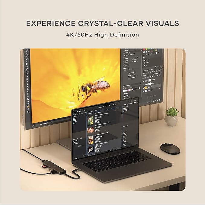 Satechi 7 in 1 USB C Hub Multiport Adapter with Ethernet, HDMI 4K@60Hz, 100W PD Charging, 2X USB-A Data Ports, Micro/SD Card Readers for MacBook Pro/Air M4–M1, iPad, iPhone, Windows - Space Gray