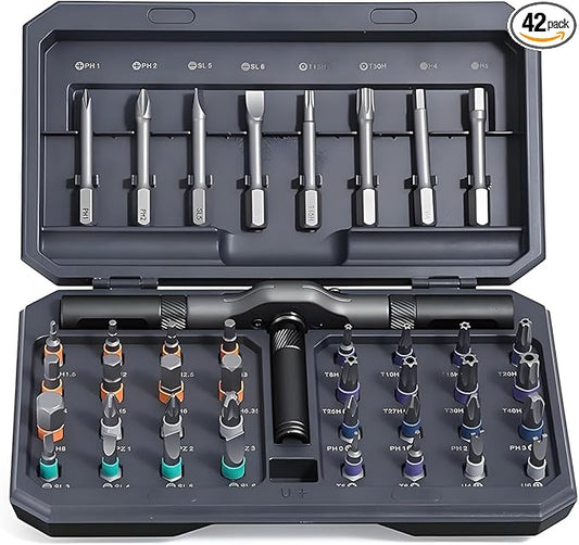 42 in 1 Ratchet Screwdriver Set, Magnetic Screwdriver Set, DIY Multi Bit Magnetic Drive Set with Detachable Ratchet Handle, Portable Compact Repair Tool Kit for Furniture Computer Bicycle, Grey